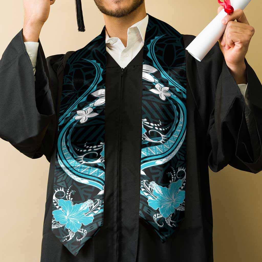 Aqua Polynesian Pattern With Tropical Flowers Graduation Stole LT05 - Polynesian Pride