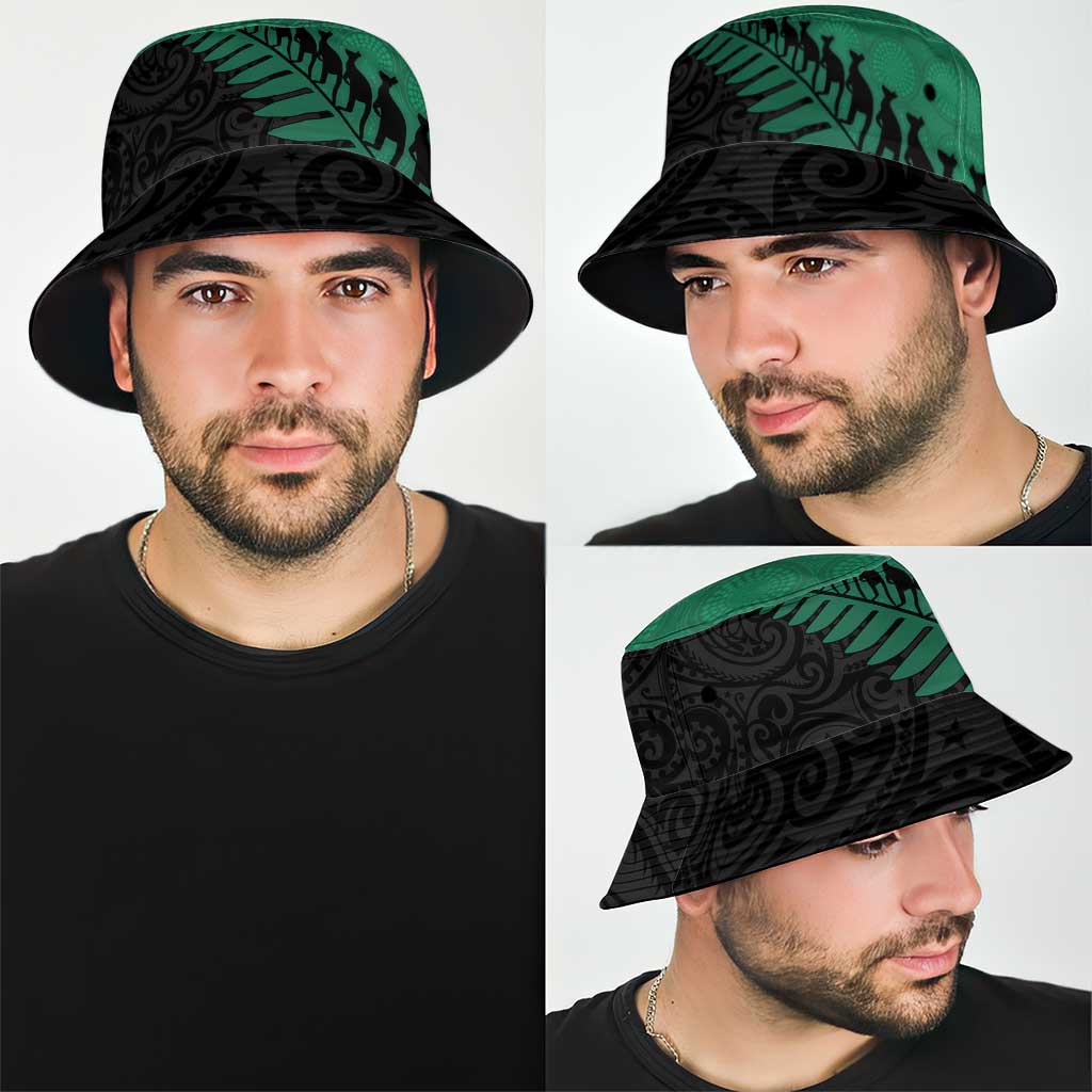 Australia New Zealand Rugby Bucket Hat Green Aboriginal Wallabies and Maori Black Fern - Polynesian Pride