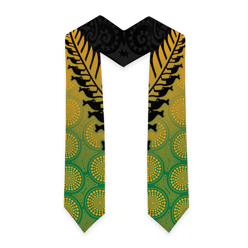 Australia New Zealand Rugby Graduation Stole Gradient Aboriginal Wallabies and Maori Black Fern - Polynesian Pride