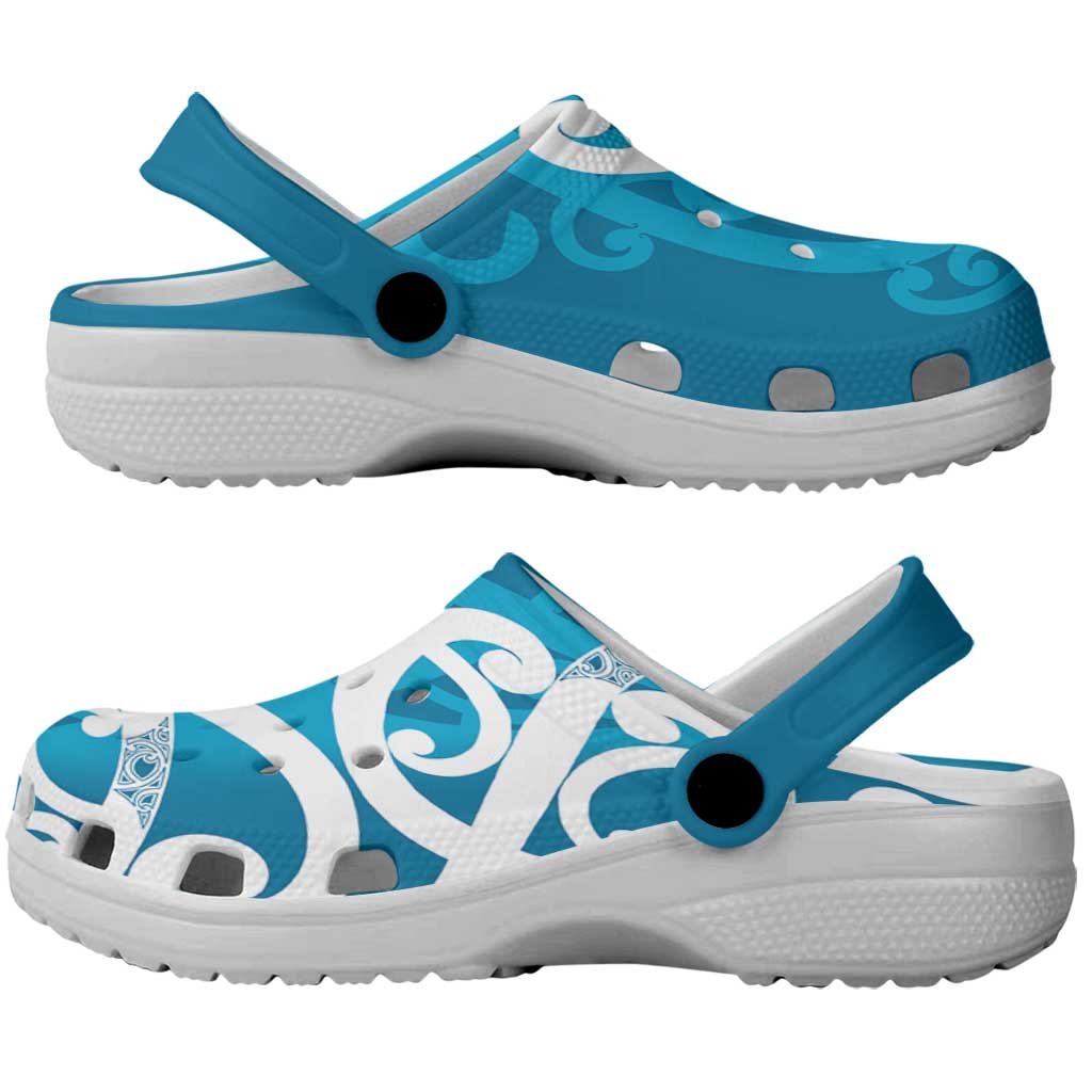Azure Blue Maori Clogs Shoes Koru Kowhaiwhai LT7 - Polynesian Pride