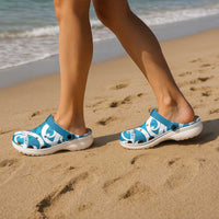 Azure Blue Maori Clogs Shoes Koru Kowhaiwhai LT7 - Polynesian Pride