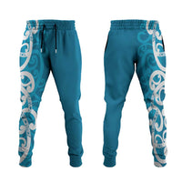 Azure Blue Maori Jogger Pants Koru Kowhaiwhai LT7 Blue - Polynesian Pride
