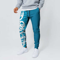 Azure Blue Maori Jogger Pants Koru Kowhaiwhai LT7 - Polynesian Pride