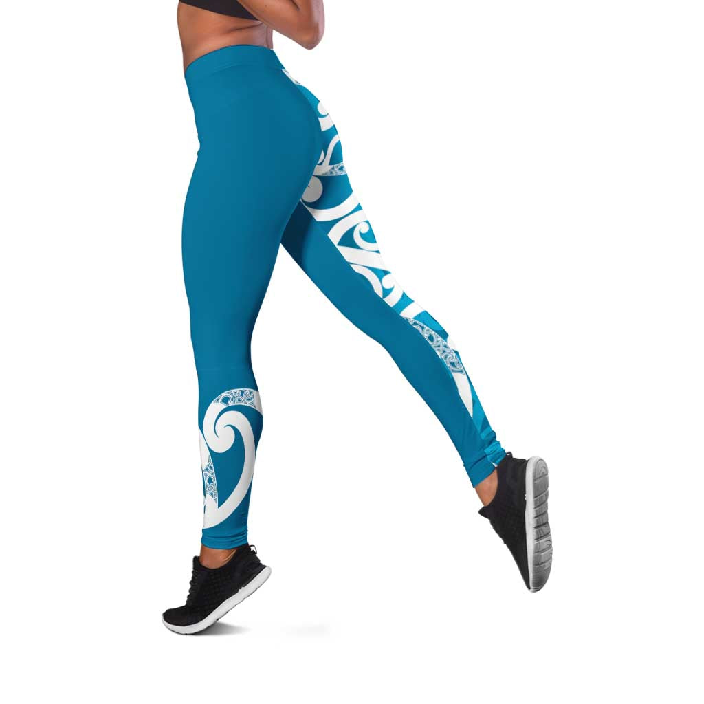 Azure Blue Maori Leggings Koru Kowhaiwhai LT7 Blue - Polynesian Pride