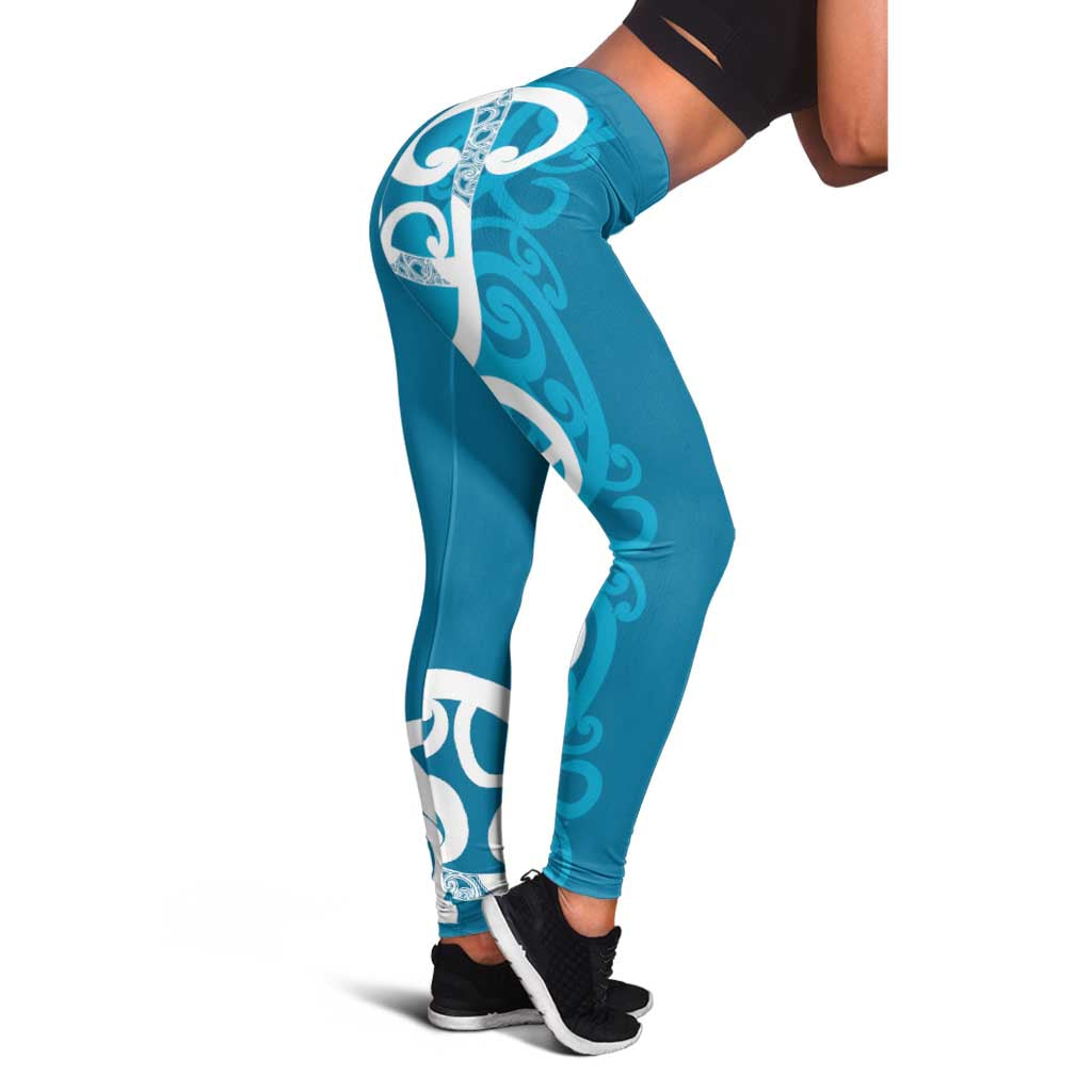 Azure Blue Maori Leggings Koru Kowhaiwhai LT7 - Polynesian Pride