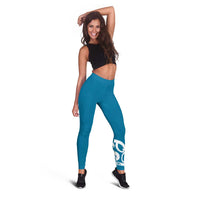 Azure Blue Maori Leggings Koru Kowhaiwhai LT7 - Polynesian Pride