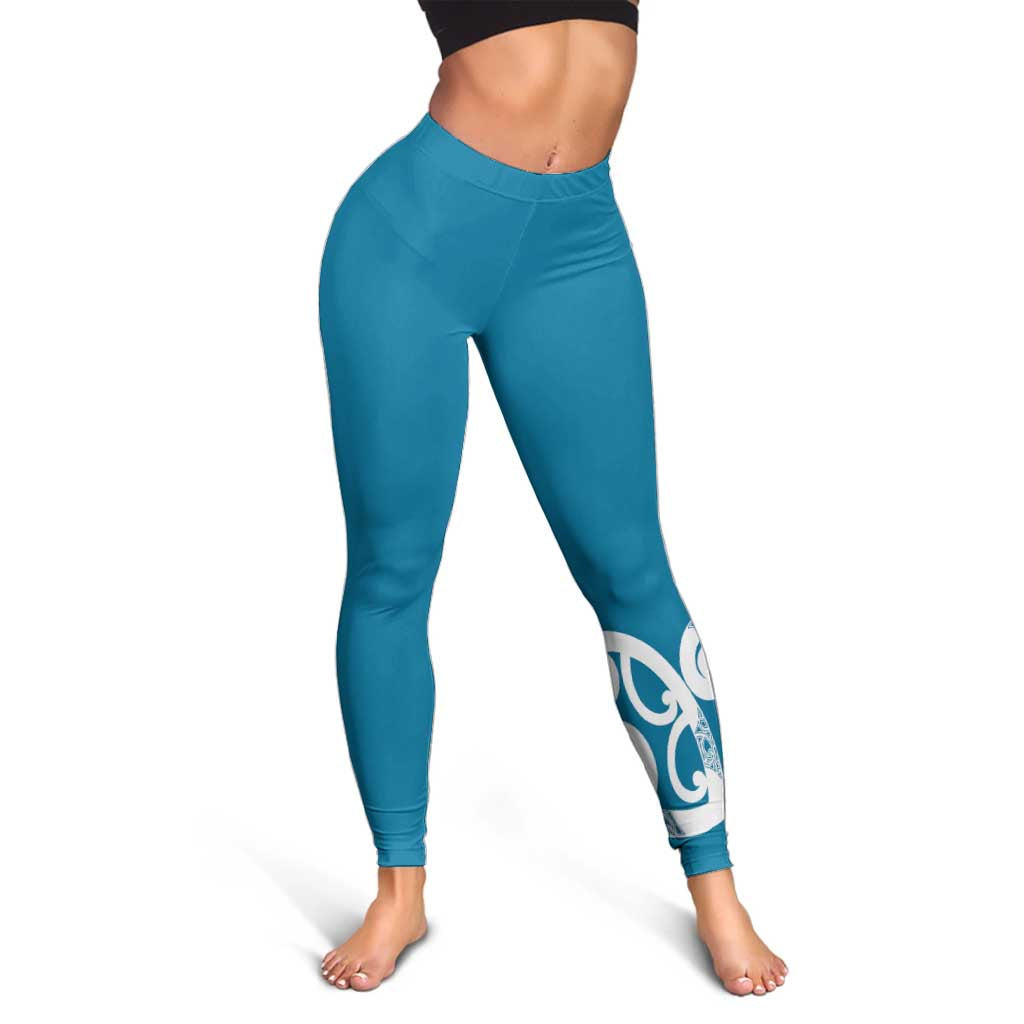 Azure Blue Maori Leggings Koru Kowhaiwhai LT7 - Polynesian Pride