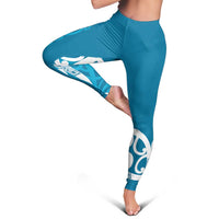 Azure Blue Maori Leggings Koru Kowhaiwhai LT7 - Polynesian Pride
