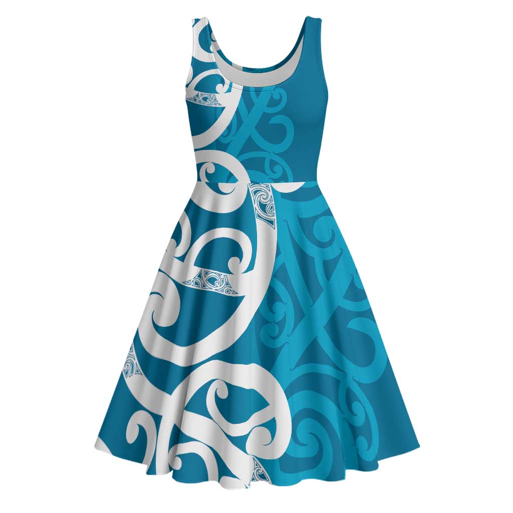 Azure Blue Maori Midi Dress Koru Kowhaiwhai LT7 Blue - Polynesian Pride