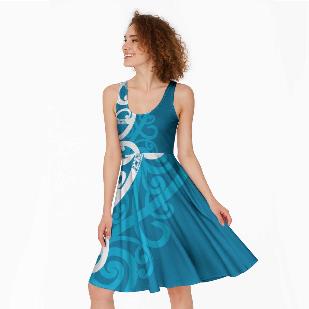Azure Blue Maori Midi Dress Koru Kowhaiwhai LT7 - Polynesian Pride