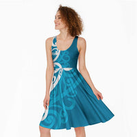Azure Blue Maori Midi Dress Koru Kowhaiwhai LT7 - Polynesian Pride
