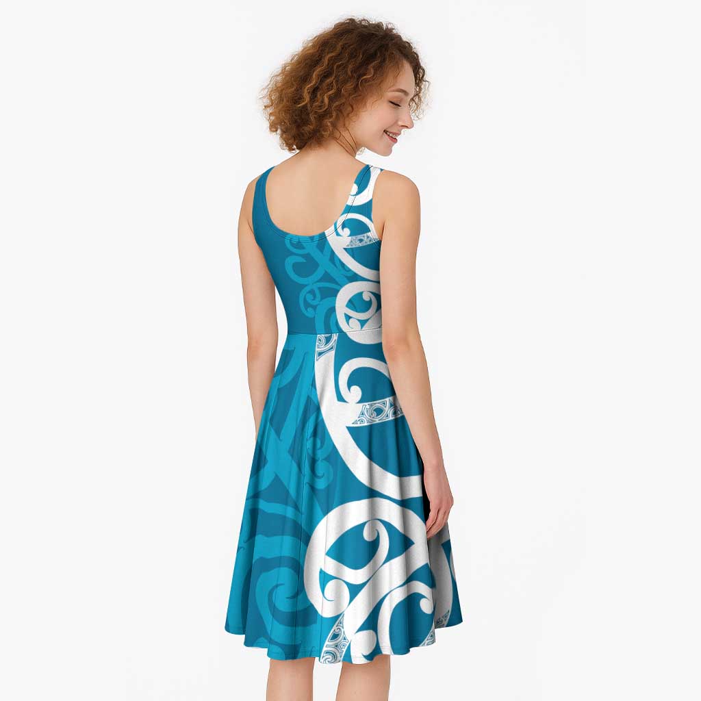 Azure Blue Maori Midi Dress Koru Kowhaiwhai LT7 - Polynesian Pride