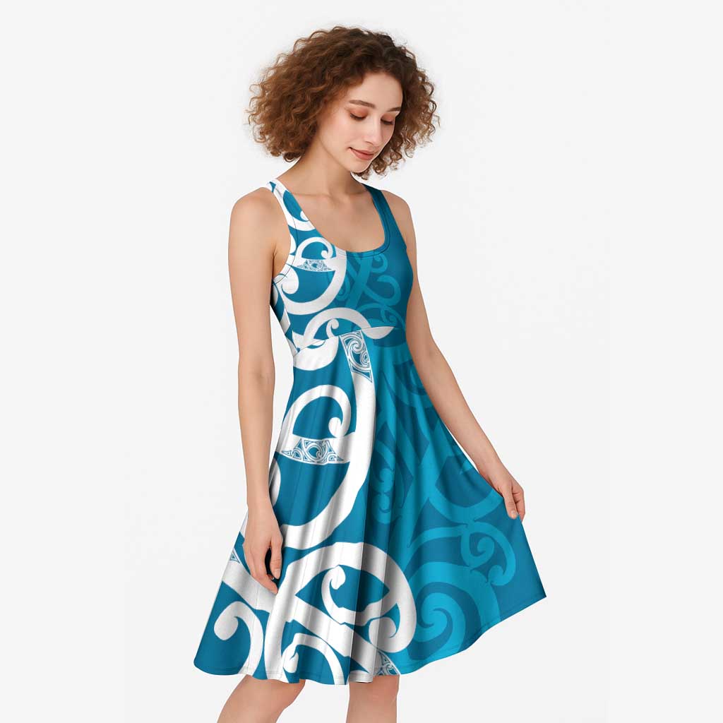 Azure Blue Maori Midi Dress Koru Kowhaiwhai LT7 - Polynesian Pride