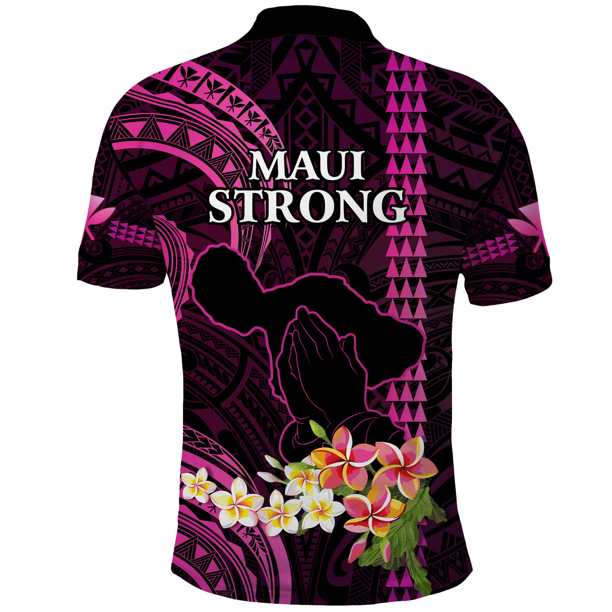 Hawaii Polo Shirt Pray For Maui Hawaiian Plumeria Pattern Pink Version LT14 - Polynesian Pride