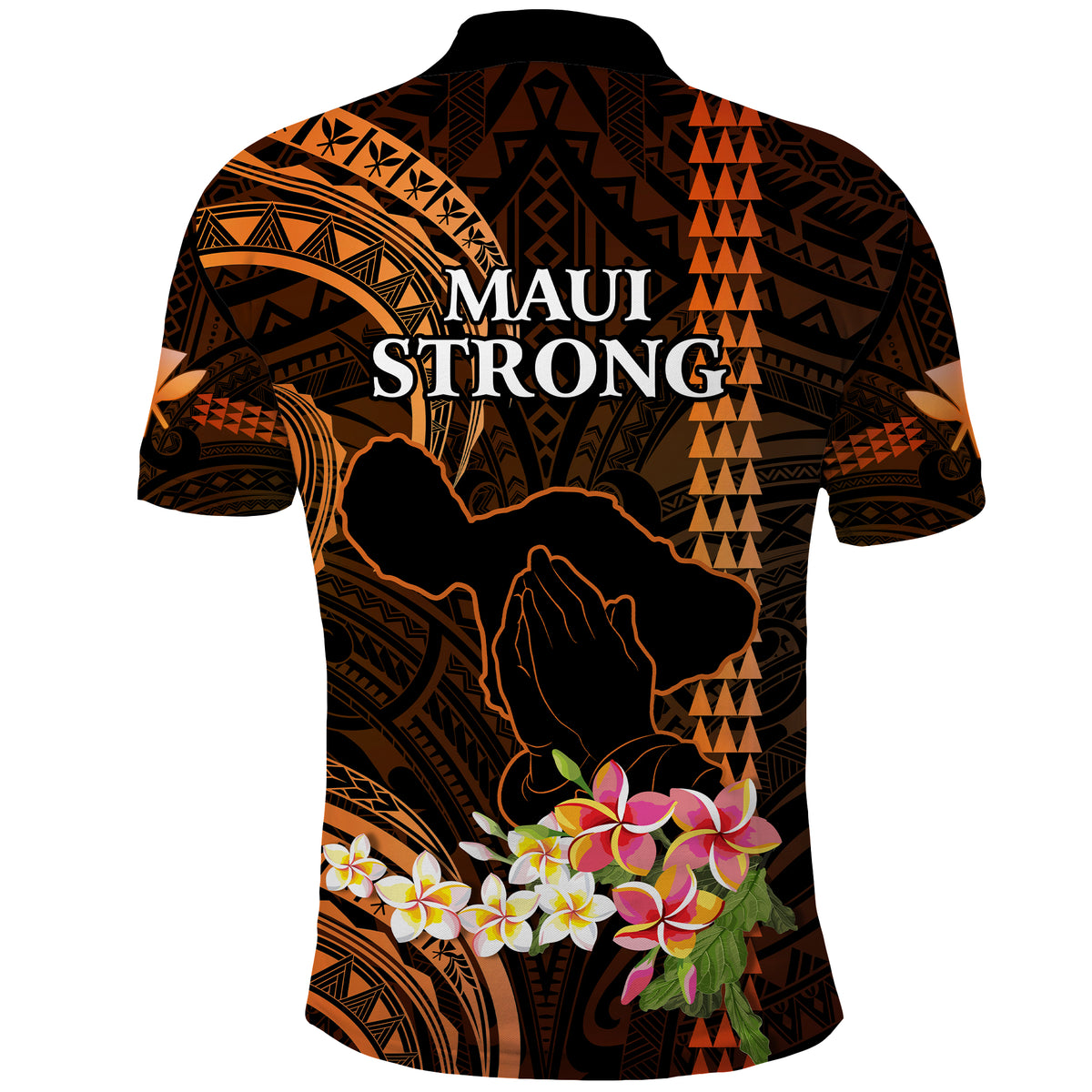 Hawaii Polo Shirt Pray For Maui Hawaiian Plumeria Pattern Gold Version LT14 - Polynesian Pride