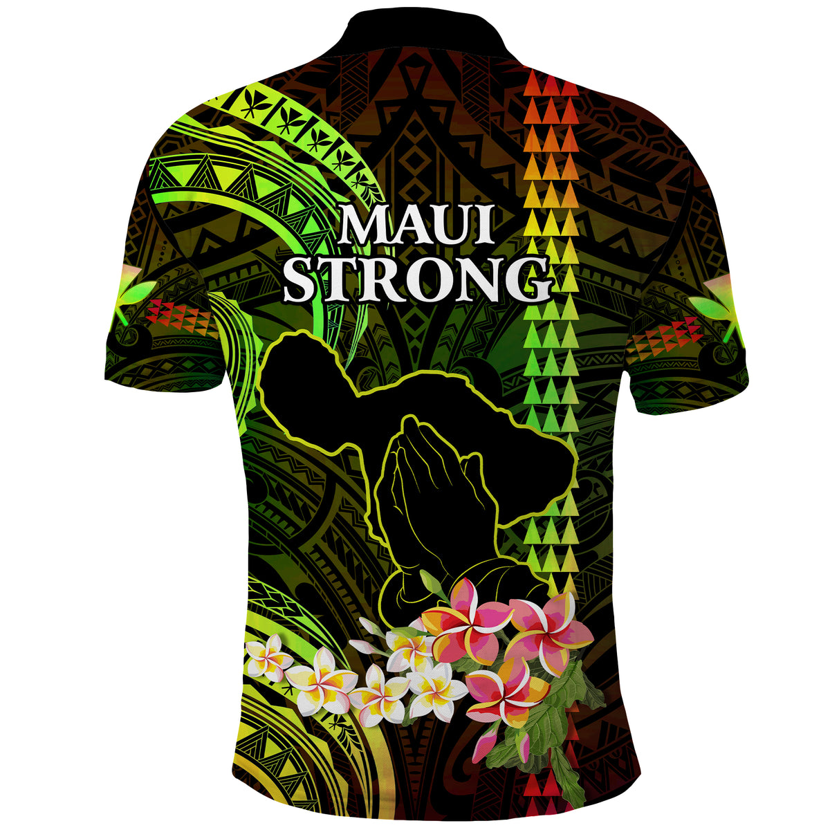 Hawaii Polo Shirt Pray For Maui Hawaiian Plumeria Pattern Reggae Version LT14 - Polynesian Pride