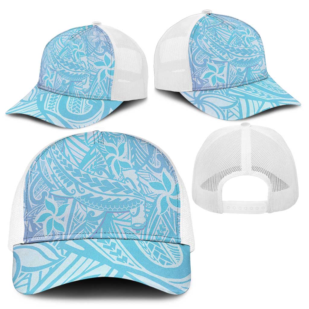 Baby Blue Gradient Polynesia Baseball Net Cap Hawaiian Tribal Hammerhead Shark Tattoo - Polynesian Pride