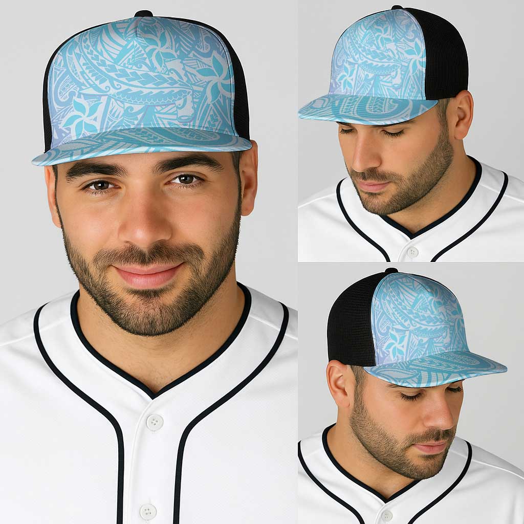 Baby Blue Gradient Polynesia Baseball Net Cap Hawaiian Tribal Hammerhead Shark Tattoo - Polynesian Pride