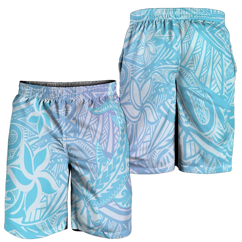 Baby Blue Gradient Polynesia Shorts for Men Hawaiian Tribal Hammerhead Shark Tattoo LT14 - Polynesian Pride