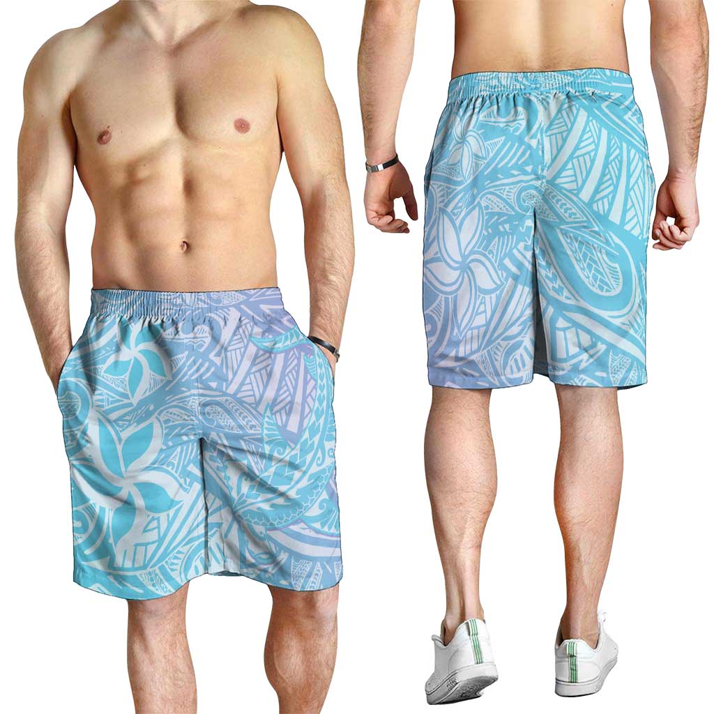 Baby Blue Gradient Polynesia Shorts for Men Hawaiian Tribal Hammerhead Shark Tattoo LT14 - Polynesian Pride