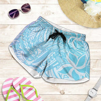 Baby Blue Gradient Polynesia Shorts for Women Hawaiian Tribal Hammerhead Shark Tattoo LT14 Baby Blue - Polynesian Pride