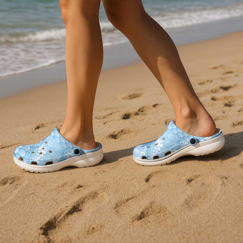 Baby Blue Mermaid Puakenikeni Maile Lei Clogs Shoes LT01 - Polynesian Pride