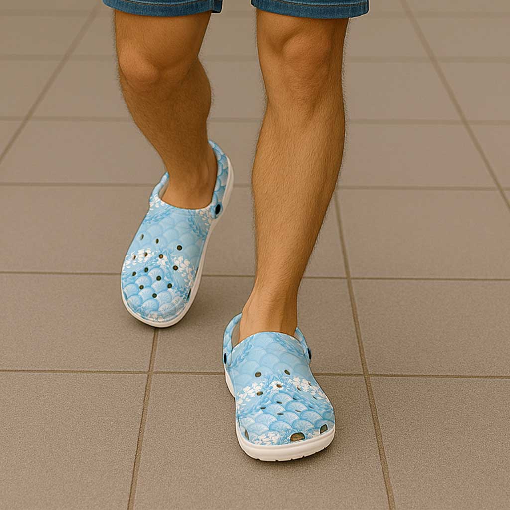Baby Blue Mermaid Puakenikeni Maile Lei Clogs Shoes LT01 - Polynesian Pride