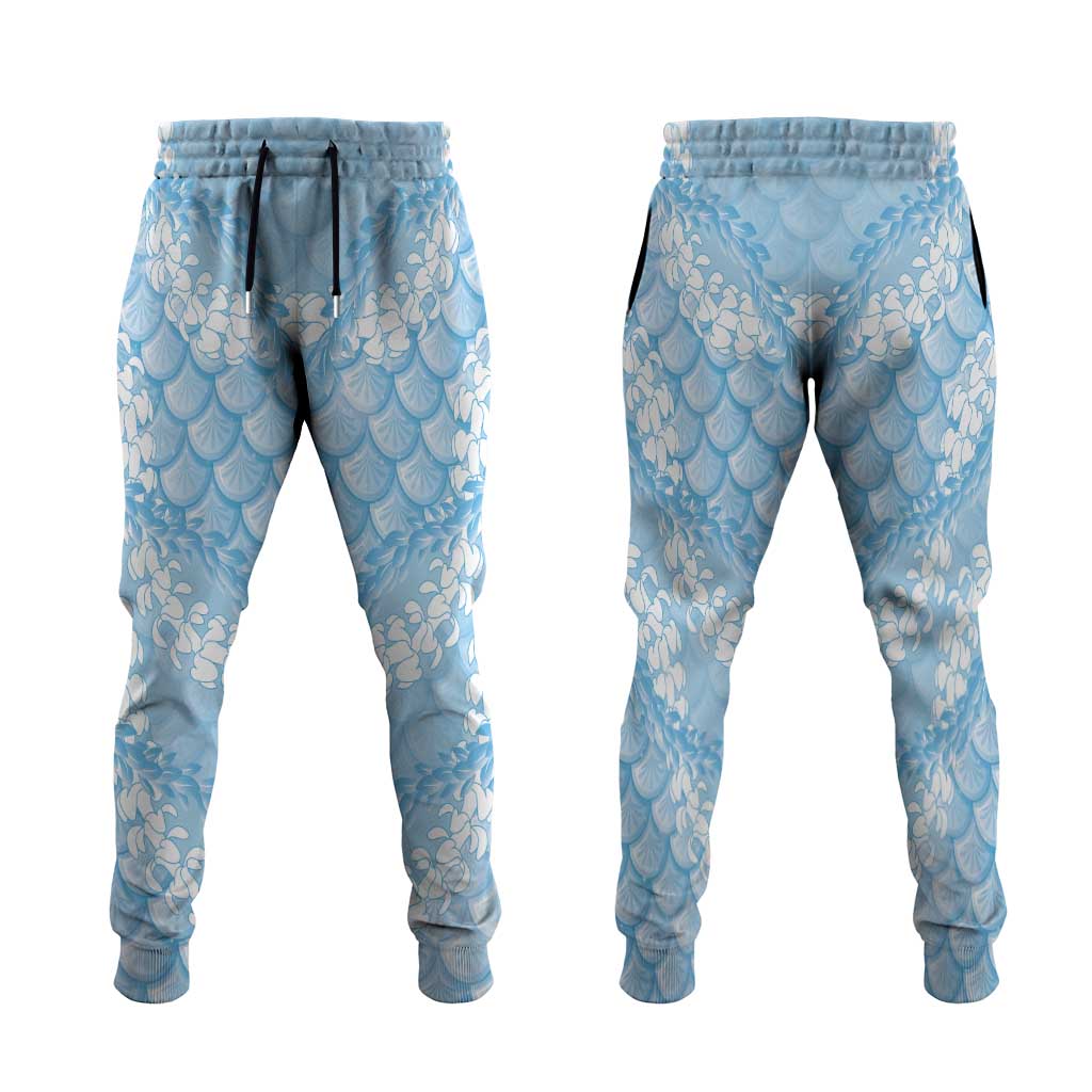 Baby Blue Mermaid Puakenikeni Maile Lei Jogger Pants LT01 Blue - Polynesian Pride