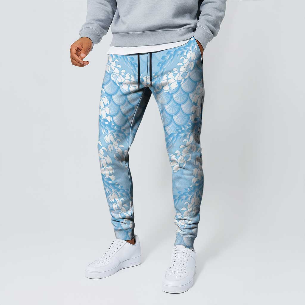 Baby Blue Mermaid Puakenikeni Maile Lei Jogger Pants LT01 - Polynesian Pride