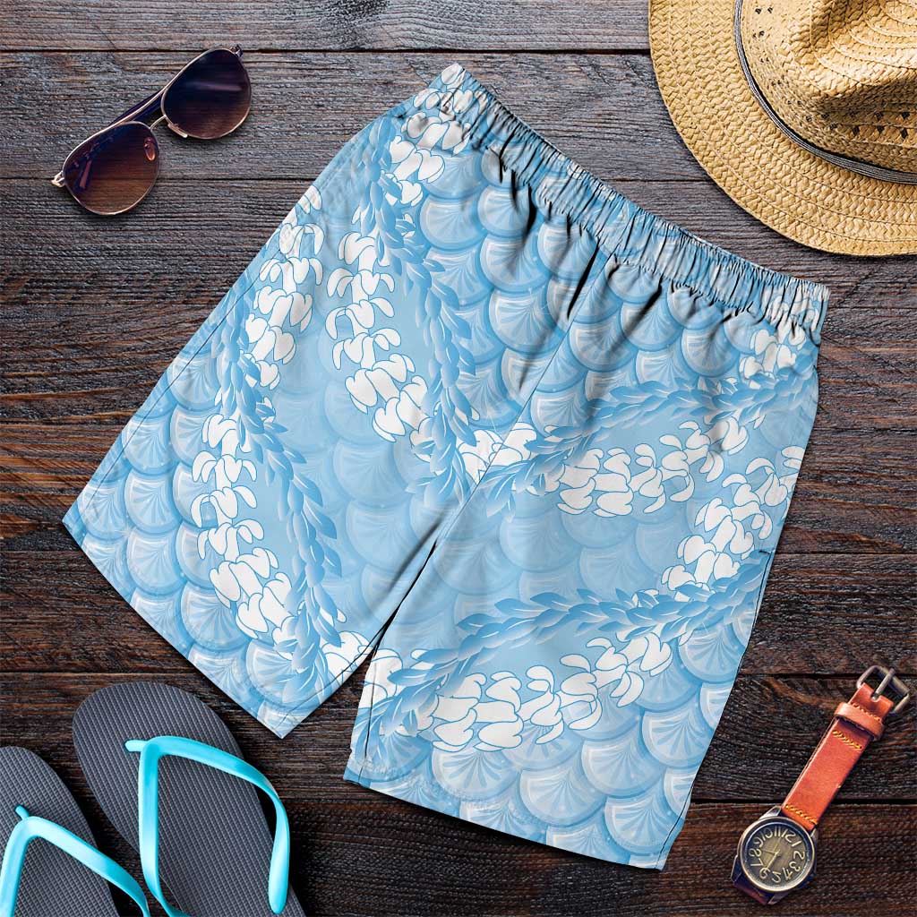 Baby Blue Mermaid Puakenikeni Maile Lei Shorts for Men LT01 Blue - Polynesian Pride