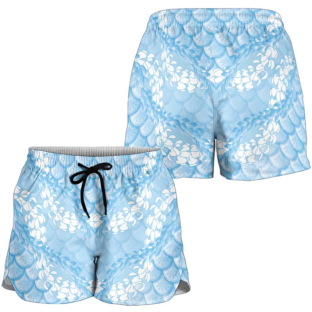 Baby Blue Mermaid Puakenikeni Maile Lei Shorts for Women LT01 - Polynesian Pride