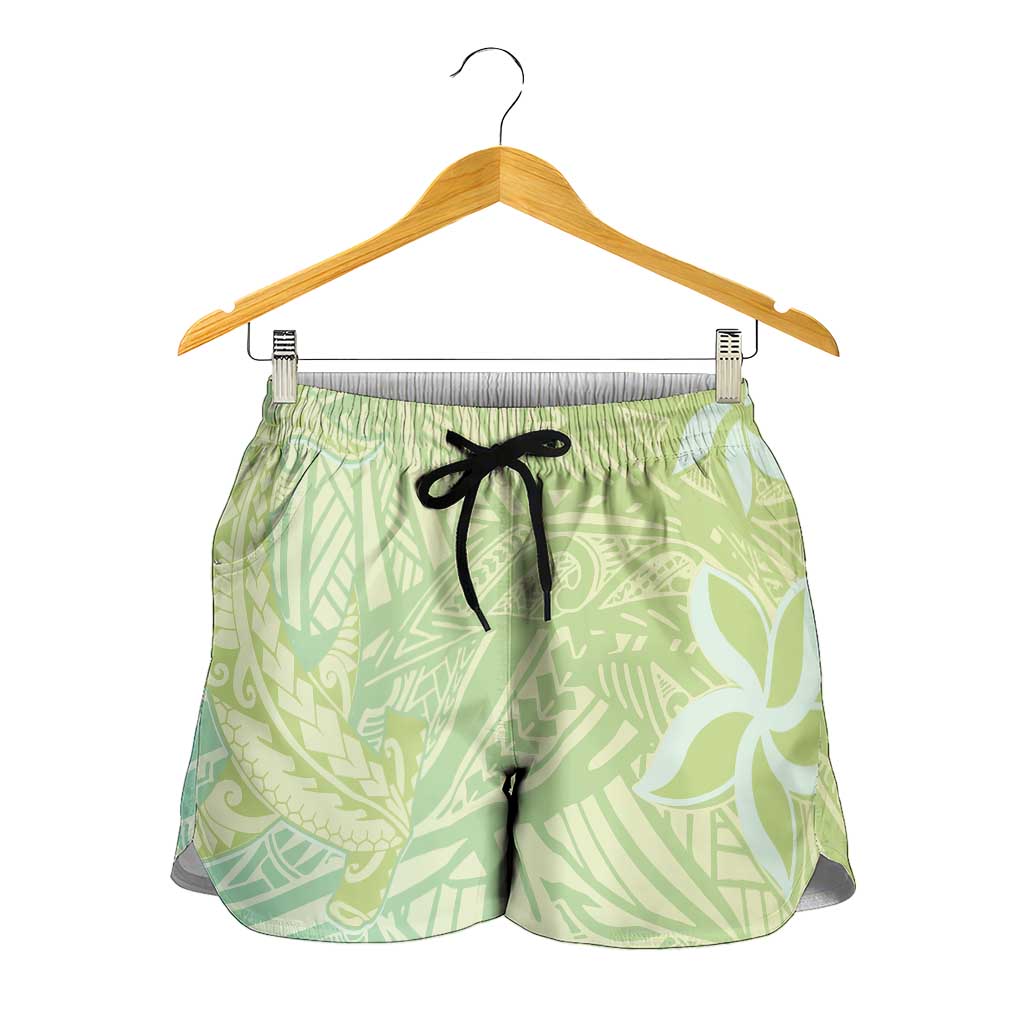 Baby Green Gradient Polynesia Shorts for Women Hawaiian Tribal Hammerhead Shark Tattoo LT14 - Polynesian Pride