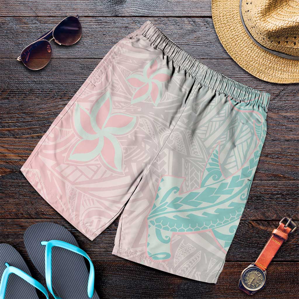 Baby Pink Gradient Polynesia Shorts for Men Hawaiian Tribal Hammerhead Shark Tattoo LT14 Baby Pink - Polynesian Pride