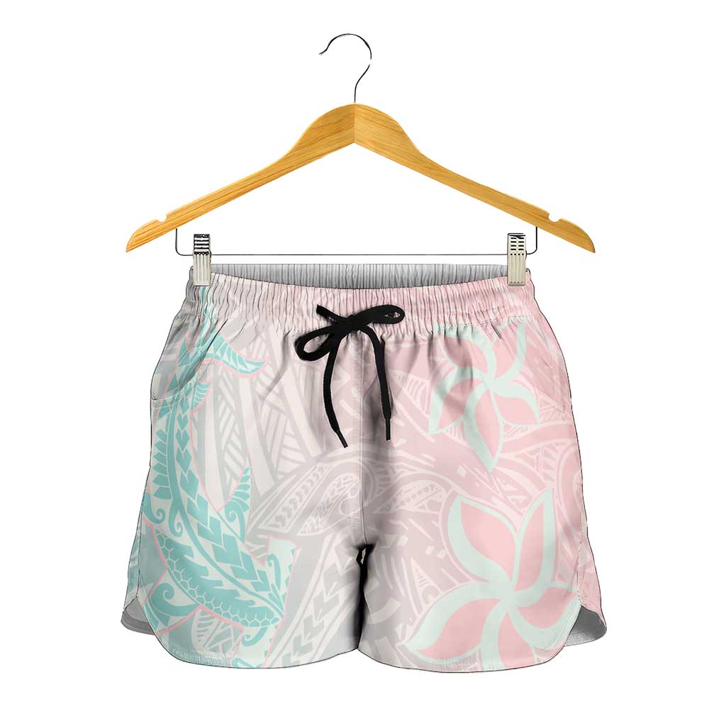Baby Pink Gradient Polynesia Shorts for Women Hawaiian Tribal Hammerhead Shark Tattoo LT14 - Polynesian Pride