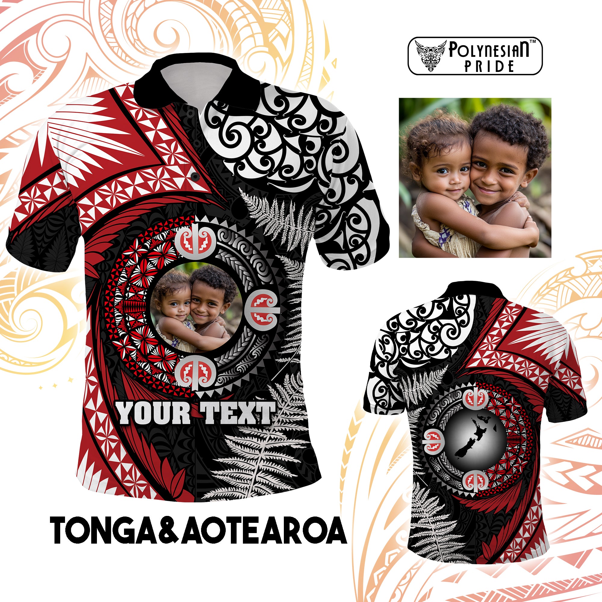 Custom Photo Tonga and New Zealand Together Polo Shirt Ngatu Art Tribal Maori Tattoo and Silver Fern CTM03