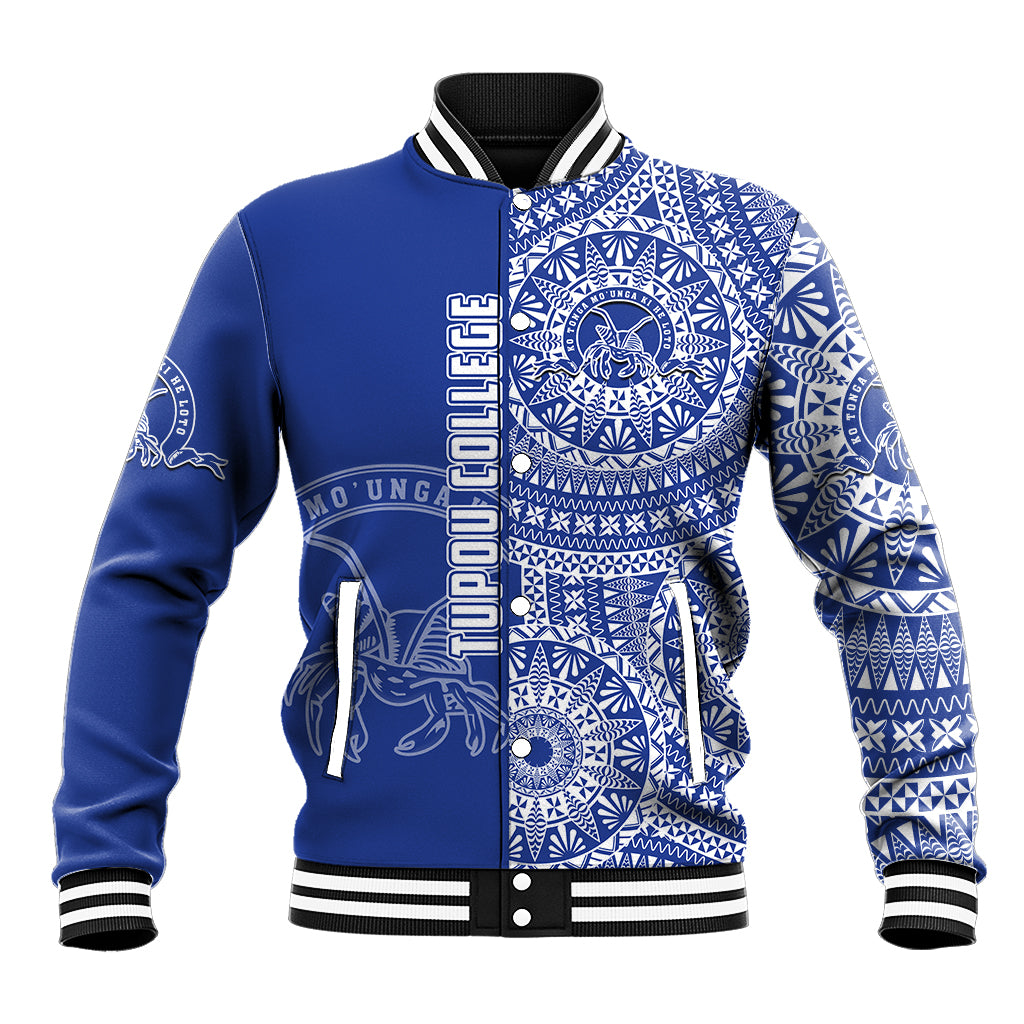 (Custom Personalised) Tupou Tonga College Baseball Jacket Tongan Ngatu Pattern LT14 Unisex Blue - Polynesian Pride