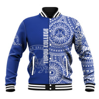 (Custom Personalised) Tupou Tonga College Baseball Jacket Tongan Ngatu Pattern LT14 Unisex Blue - Polynesian Pride