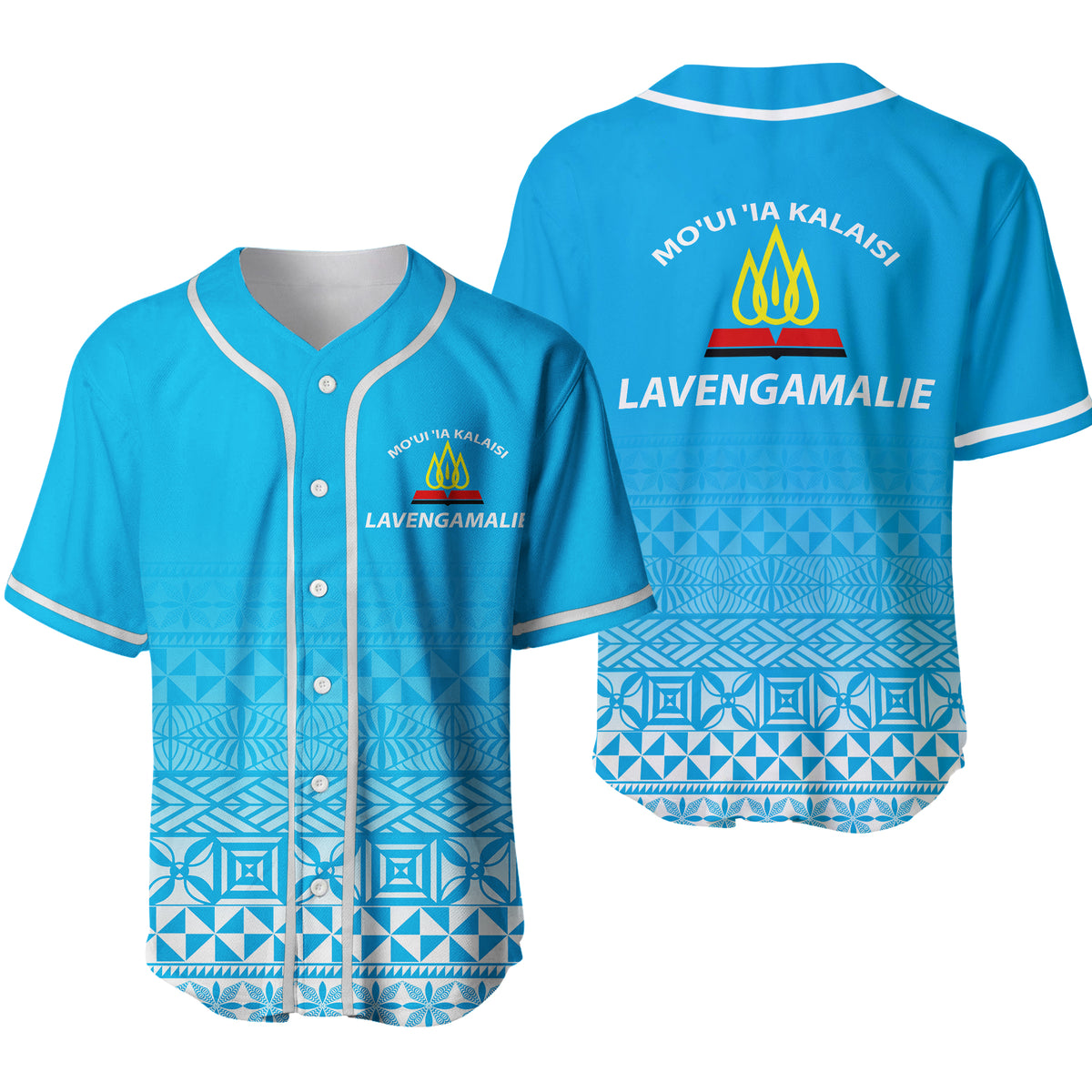 Tonga Lavengamalie College Tongan Pattern Baseball Jersey - LT12 Blue - Polynesian Pride