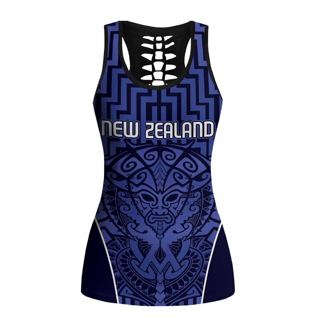 Basketball New Zealand Hollow Tank Top Blue Maori Ta Moko Indigenous LT9 Female Blue - Polynesian Pride