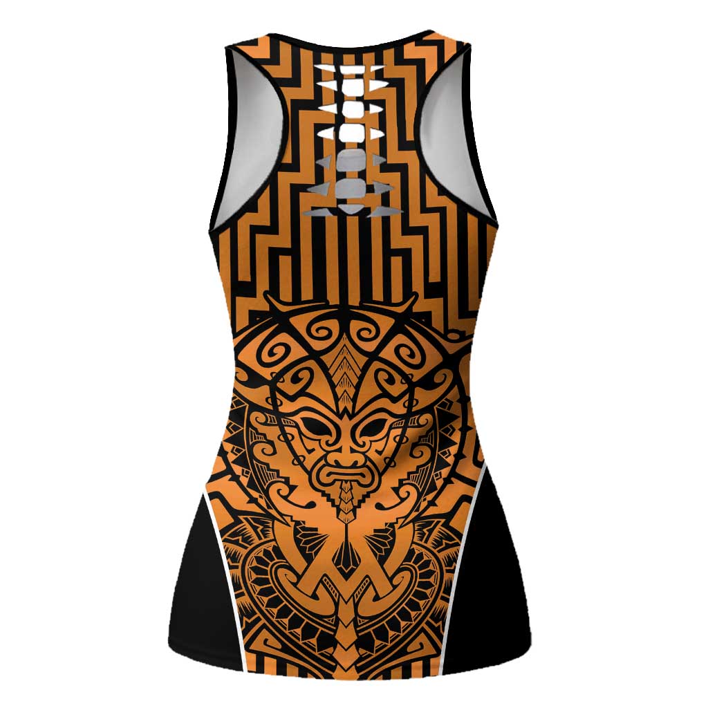 Basketball New Zealand Hollow Tank Top Gold Maori Ta Moko Indigenous LT9 - Polynesian Pride
