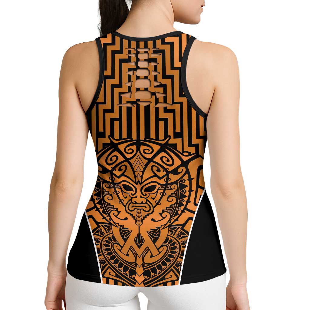 Basketball New Zealand Hollow Tank Top Gold Maori Ta Moko Indigenous LT9 - Polynesian Pride