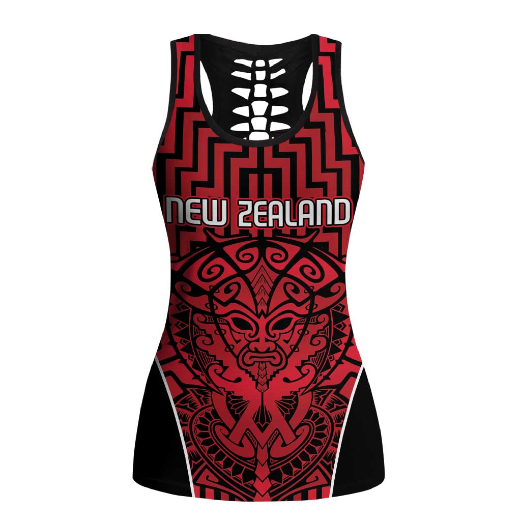 Basketball New Zealand Hollow Tank Top Red Maori Ta Moko Indigenous LT9 Female Red - Polynesian Pride