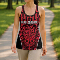 Basketball New Zealand Hollow Tank Top Red Maori Ta Moko Indigenous LT9 - Polynesian Pride