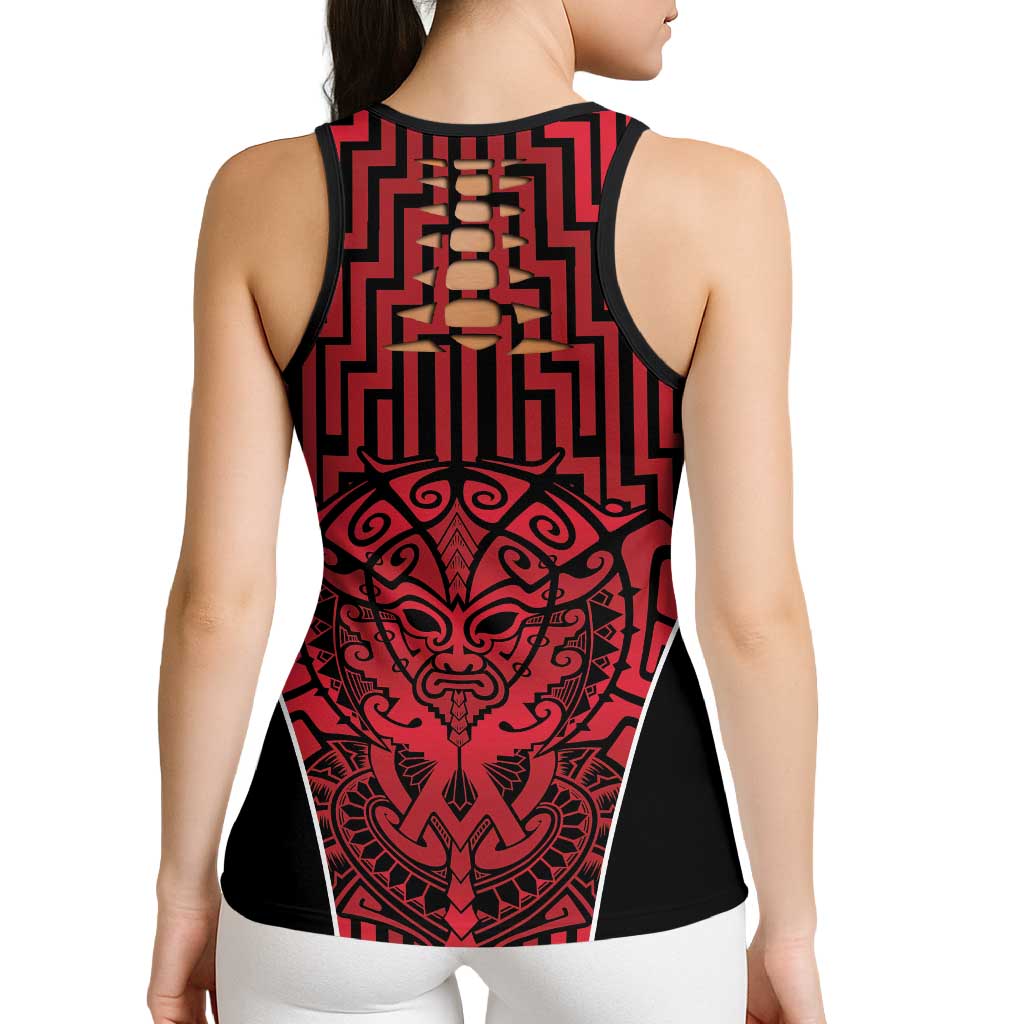 Basketball New Zealand Hollow Tank Top Red Maori Ta Moko Indigenous LT9 - Polynesian Pride