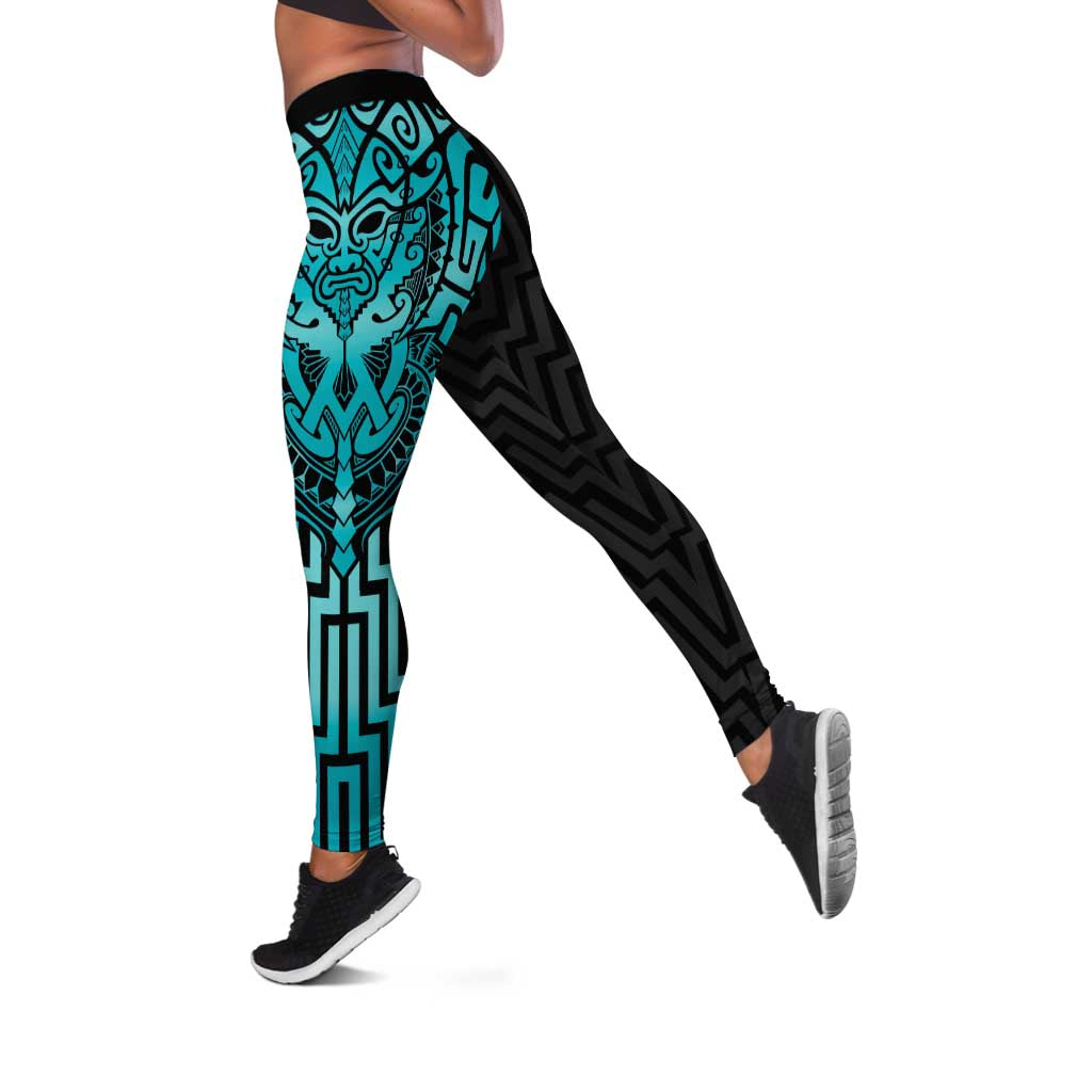 Basketball New Zealand Leggings Teal Maori Ta Moko Indigenous - Polynesian Pride