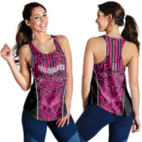 Basketball New Zealand Women Racerback Tank Pink Maori Ta Moko Indigenous - Polynesian Pride