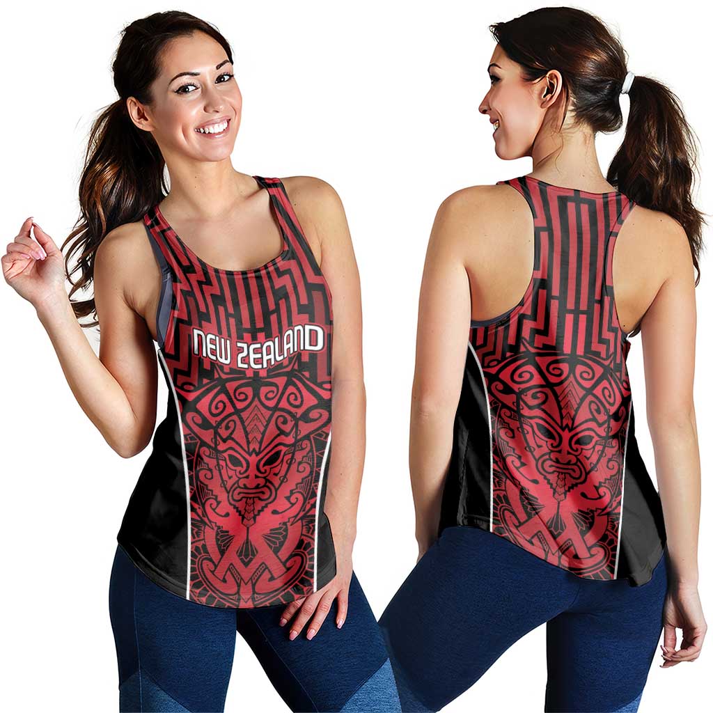Basketball New Zealand Women Racerback Tank Red Maori Ta Moko Indigenous - Polynesian Pride