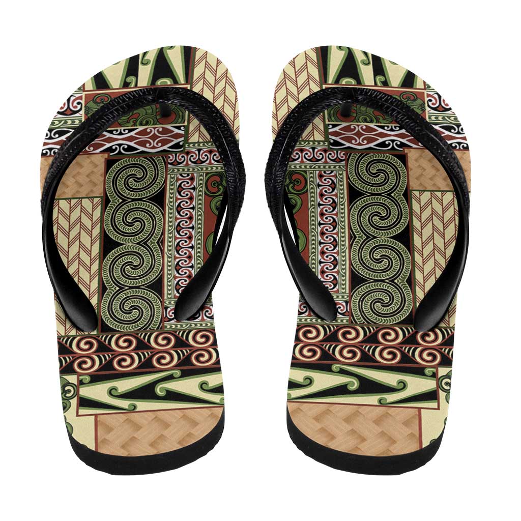 Beige Aotearoa Kowhaiwhai Pattern Flip Flops NZ Maori Quilt Style - Polynesian Pride