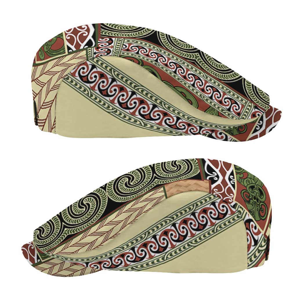 Beige Aotearoa Kowhaiwhai Pattern Jeff Hat NZ Maori Quilt Style - Polynesian Pride