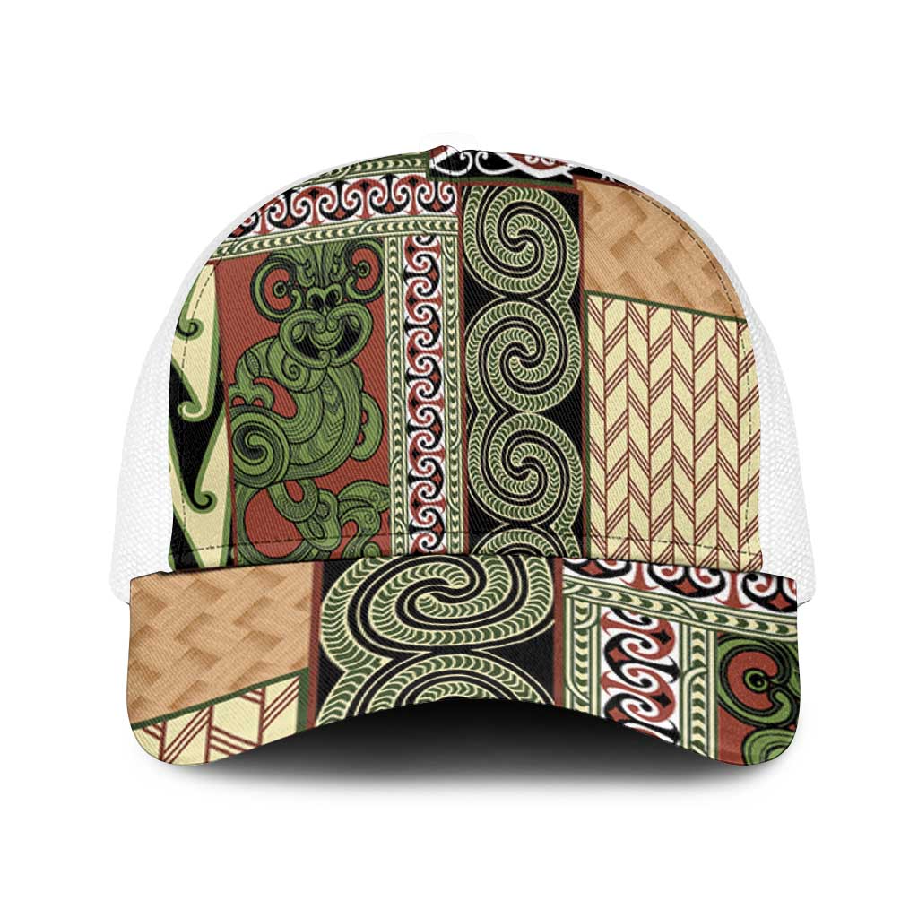 Beige Aotearoa Kowhaiwhai Pattern Mesh Trucker Cap NZ Maori Quilt Style - Polynesian Pride